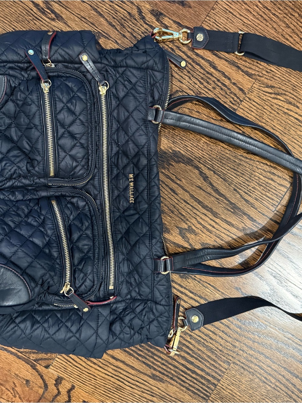 MZ Wallace Black Quilted Tote with Gold Hardware